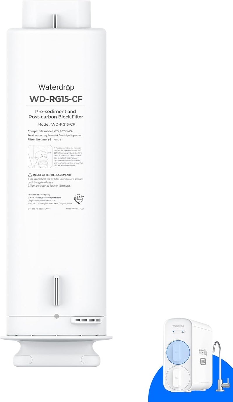Waterdrop WD-G5P500-CF Filter, Replacement for WD-G5P500 Undersink Reverse Osmosis System, 6-month Lifetime - Image 1